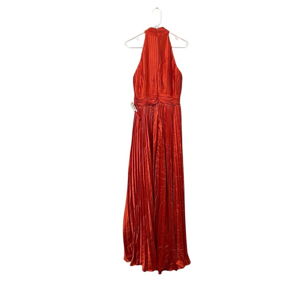 Mac Duggal Women's Size 6 Orange Halter Pleated Maxi Dress Formal 26992 - Picture 6 of 8